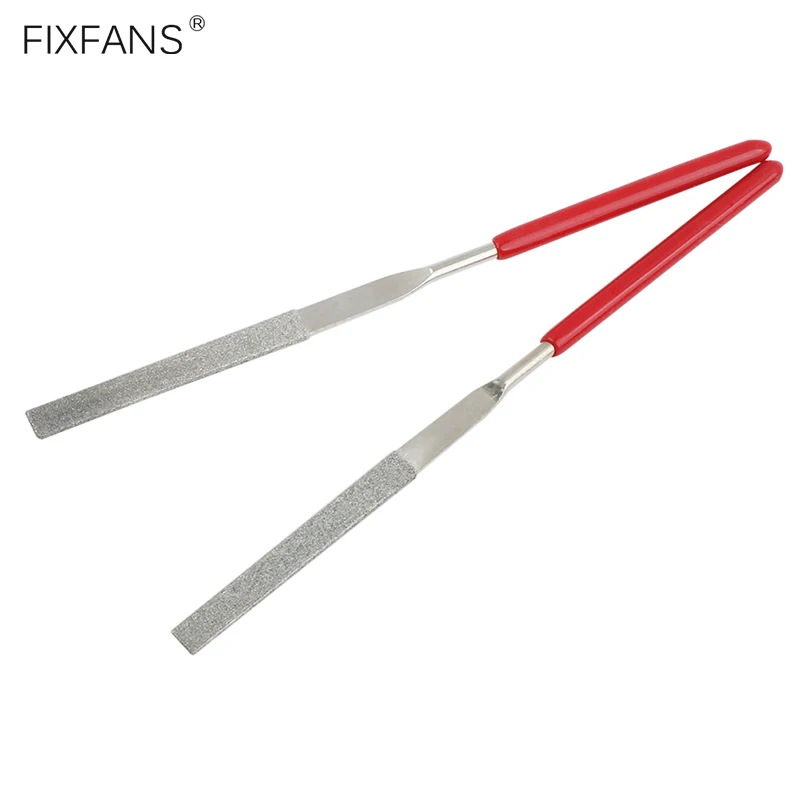 FIXFANS 2Pcs 4mm x 160mm Flat Files Diamond Needle File 120 Grit for Metal Glass Stone Jewelry Making Hand Tools Set