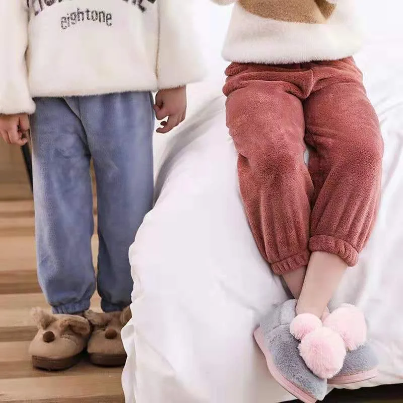 Baby warm and velvet long pants men and baby thick cotton pants big pp pants wear autumn and winter