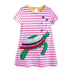 Baby Cotton Summer Dresses 2026Short Sleeve Dress Kids Girls Stripe Cartoon Children's Clothes