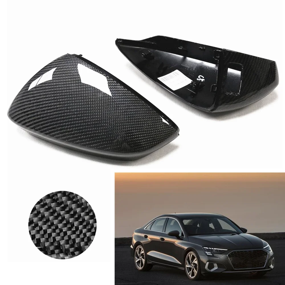 Mirror Cover For Audi A3 2021 With Lane Assist Car Rear View Cap Real Dry Carbon Fiber Rearview Shell Cases Replacement Clip On