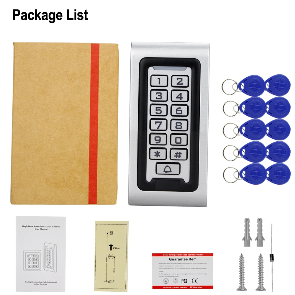 Outdoor IP68 Waterproof Access Control Keypad 125KHz RFID Keyboard Rainproof Metal Case Password Door Opener Key Cards for Home