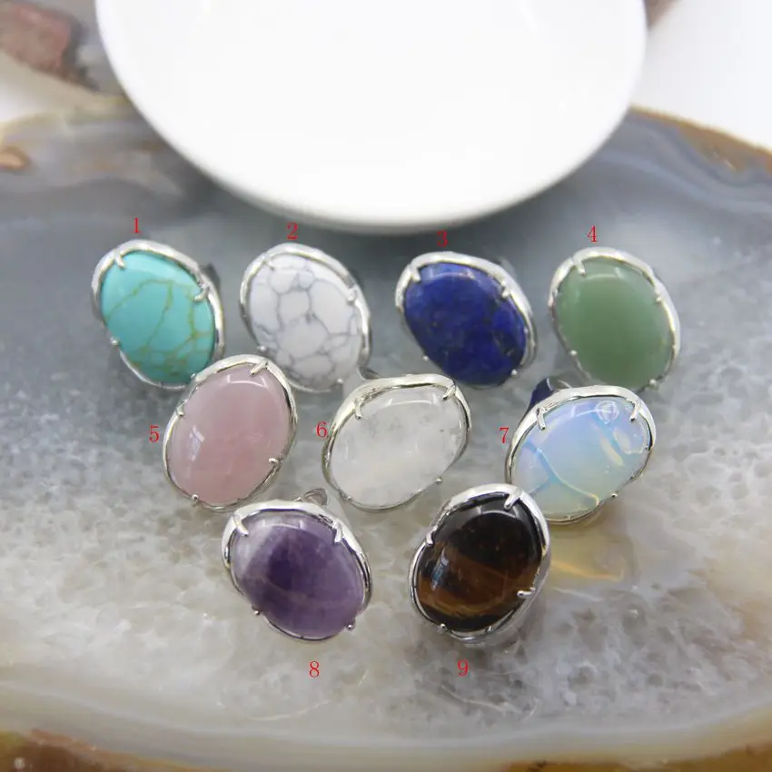 

Natural Lapis Lazuli/Tiger Eye/White Quartz Open Adjustable Rings,Oval Rings Jewelry Gift,Women's Party Wedding Finger Rings