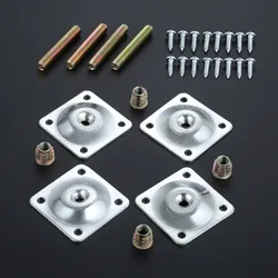 4Pcs Iron 48x48mm Soft Table Chair Feet Attachment Plates Silver Color Furniture Leg Mounting Plates with Hanger Bolts Adapters