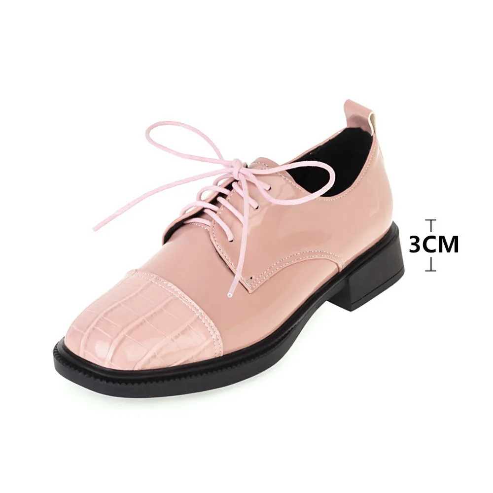 2024 Wiosenne buty damskie Oxford Shoes Pu Leather Lace Up Casual Shoes Platform Work Shoes Pink Brown Black Flats zapatos mujer