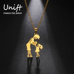 Unift Mother Daughter Heart Necklace for Women Lovely Family Pendant Fashion Stainless Steel Necklace Jewelry Mothers Day Gift