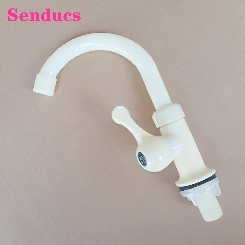 Plastic Kitchen Mixer Faucets Senducs Single Cold Kitchen Mixer Taps Deck Mounted ABS Single Cold Kitchen Sink Mixer Faucet