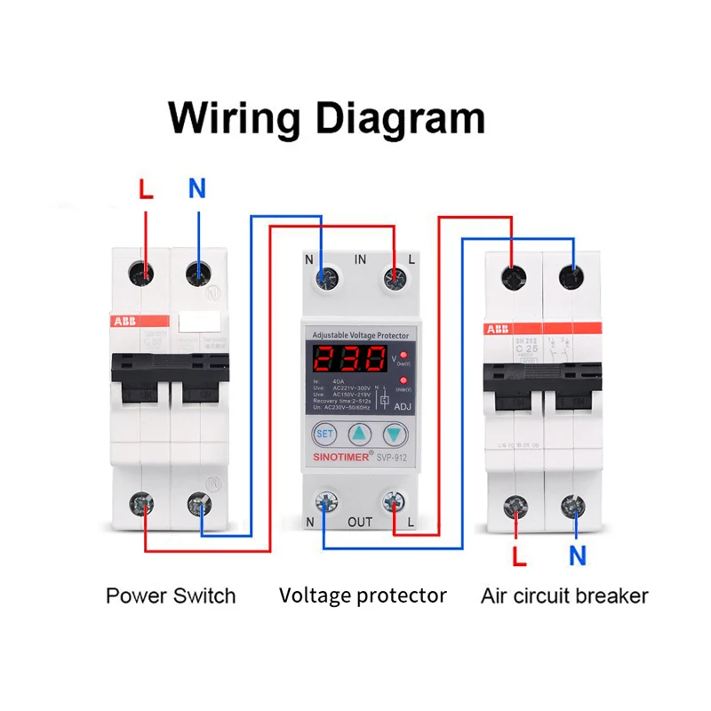 63A 220V Din Rail Adjustable Recovery Reconnect Over and Under Voltage Protective Device Protector Relay Over Voltage Protection