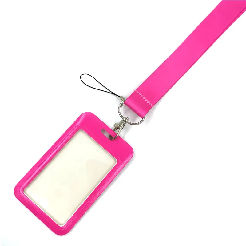 Pure Pink Color Creative Lanyard Card Holder Student Hanging Neck Phone Lanyard Badge Subway Access Card Holder Accessories