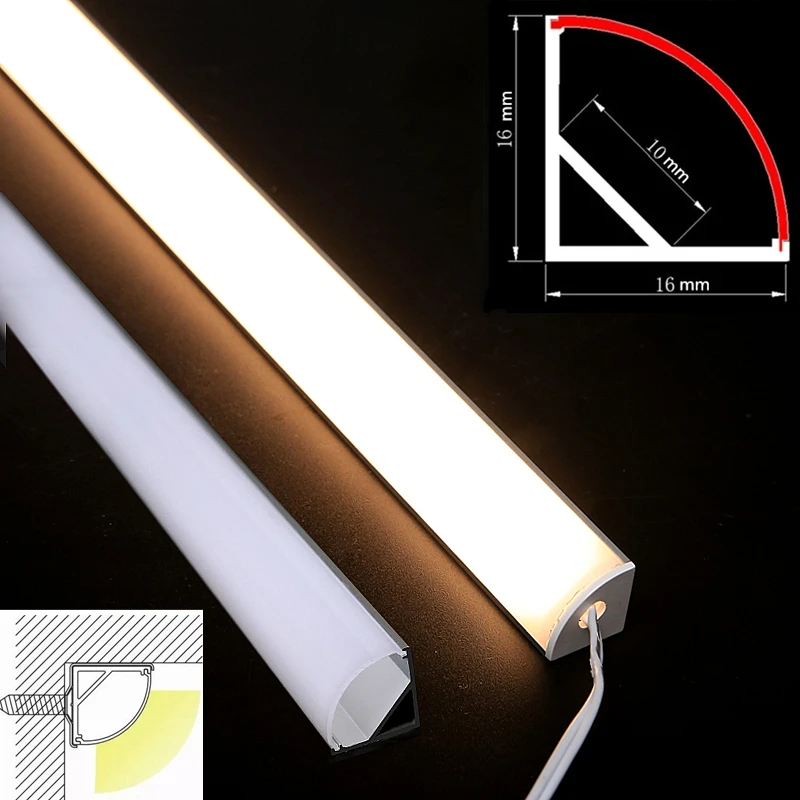 0.5 m/sztuk LED czarny profil aluminiowy typu V z mleczna pokrywa kanałem z dyfuzorem ściennym szafka narożna barem liniowa/rurowa lampka