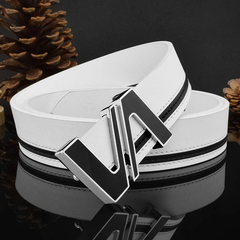 White V Letter Belt Men's Designer Casual Authentic Fashion Belt High Quality Leather Cintos Masculinos Ceinture Homme