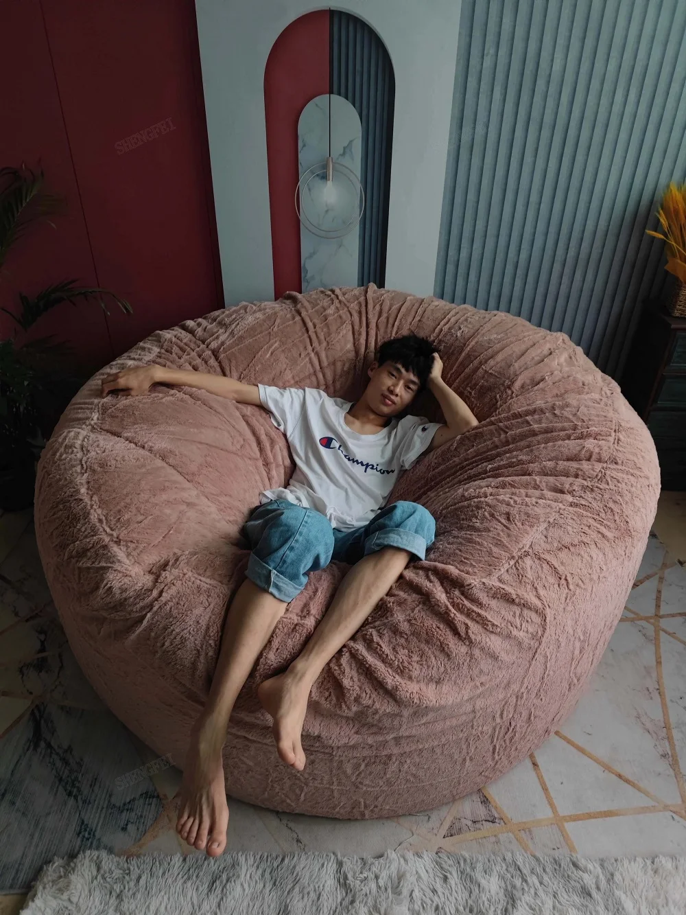 Dropshipping 180Cm Giant Fur Bean Bag Cover Big Round Soft Fluffy Faux Warm Plush Lazy Sofa Bed Cover Living Room Furniture