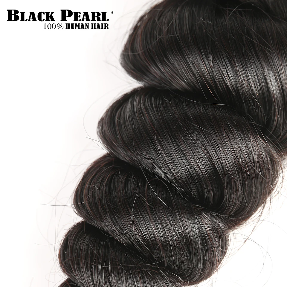 Bundel gelombang longgar mutiara hitam bundel longgar rambut manusia Brasil Remy 1 buah Lot ekstensi rambut manusia 100% hitam alami longgar