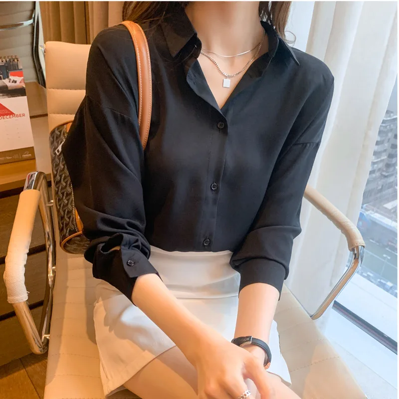 2021Spring Autumn Long Sleeve Women Shirts White Loose Blouses Female Tops BF Korean Style Elegant Blusas Black Yellow Purple