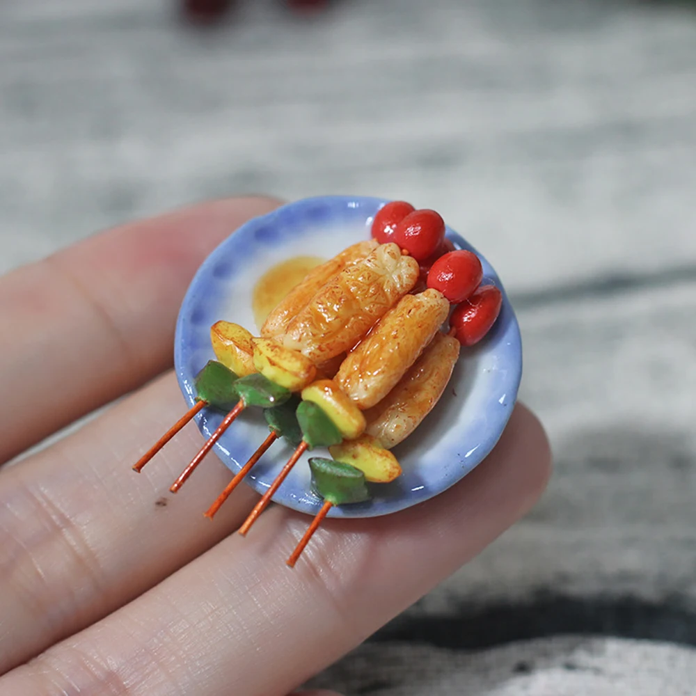 1/12 Dollhouse Miniature Accessories Mini Barbecue Food Plate Simulation Food Tray Model for Doll House Home Decoration