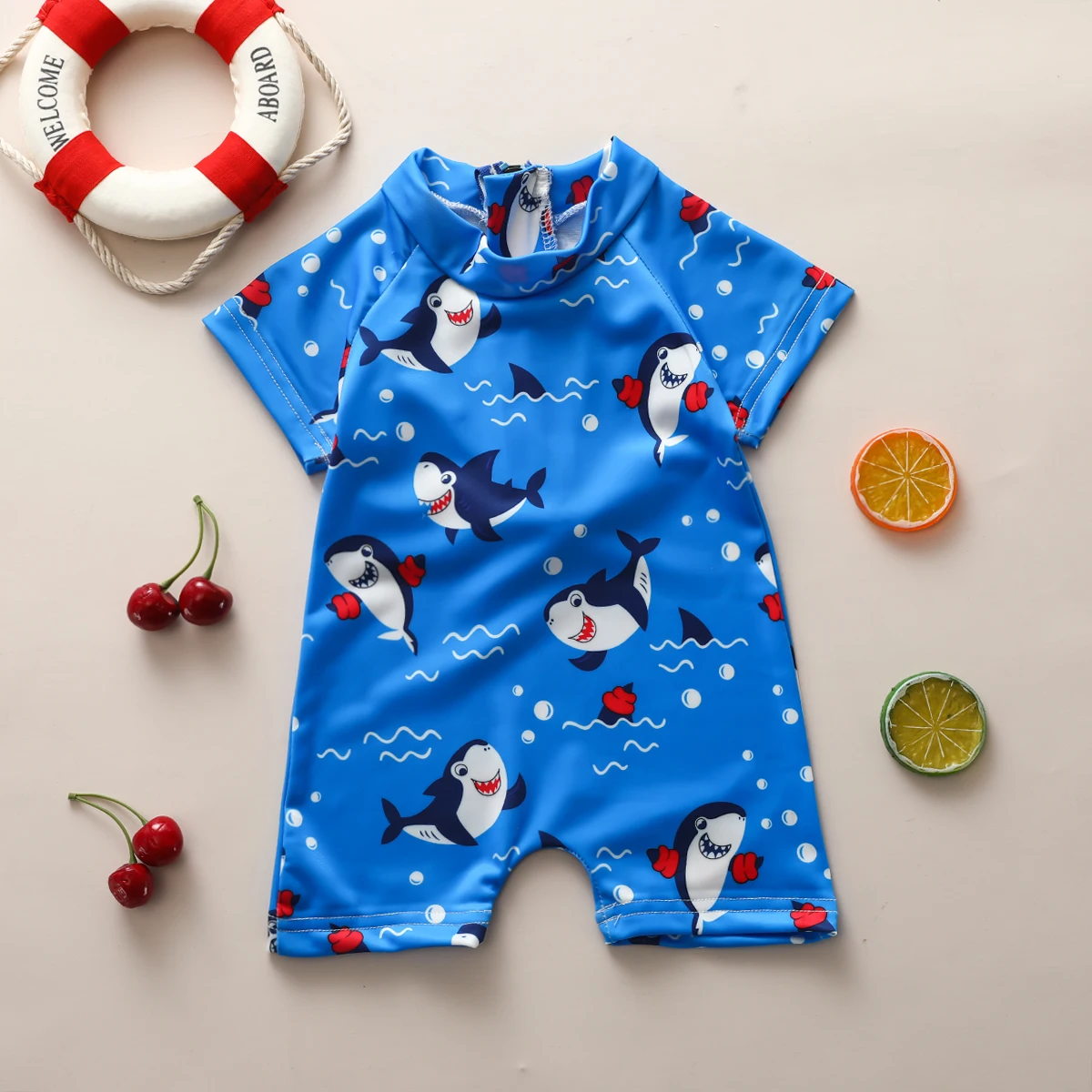 

Lioraitiin 0-3Y Infant Baby Goys Swimwear Cartoon Animal Print Short Sleeve Zipper Blue Beachwears Summer Clothing