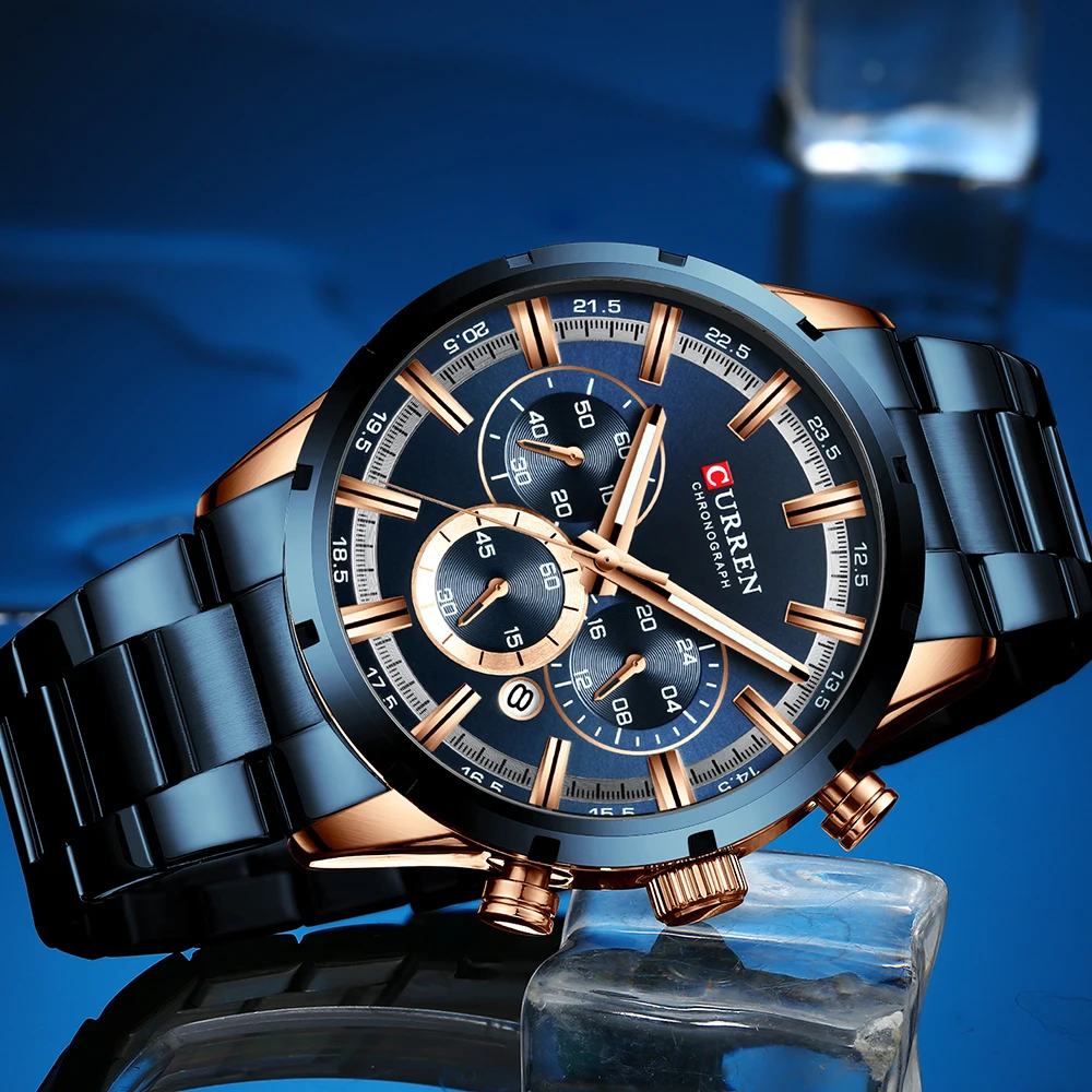 Nuevos relojes CURREN de moda con acero inoxidable, marca superior, cronógrafo deportivo de lujo, reloj de cuarzo para hombre, reloj Masculino