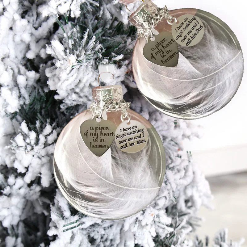 Christmas Angels In Heaven Pendants Memorial Ornament Feather Ball Christmas Tree Hanging Ornament Husband /wife Memorial Decor