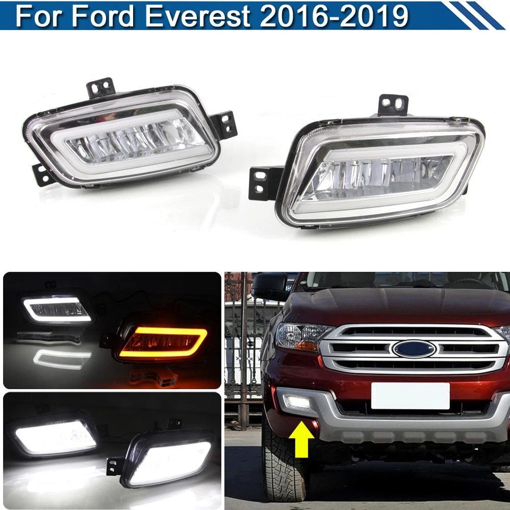 

2Pcs LED Fog Warning Lamp For Ford Everest 2016 2017 2018 2019 White DRL Daytime Driving Light Turn Signal Lights