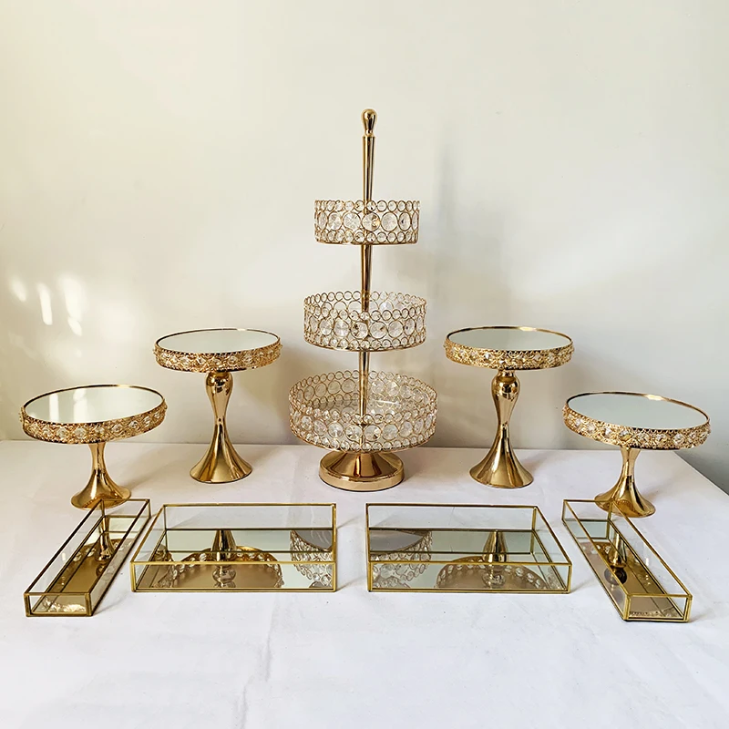 1-11pcs Rectangular Mirror-Top Cake Stand Risers Dessert Tray Set (Gold) 3 tiers cupcake stand