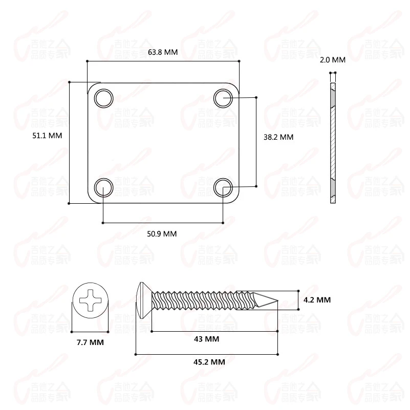 1 Set  Electric Guitar Electric Bass Neck Plate / Neck Joint Plate With Screws  MADE IN KOREA