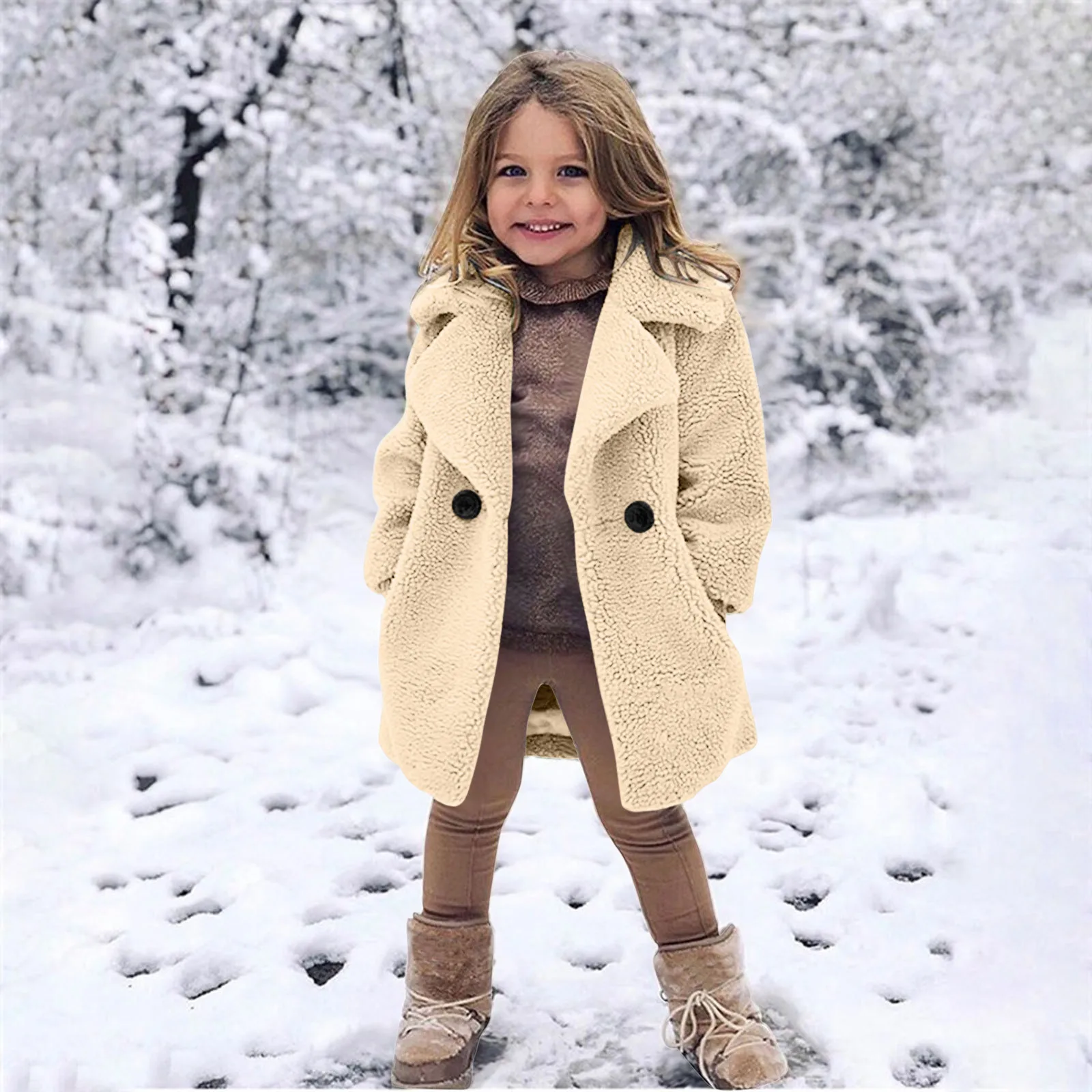 Winter Girls Coat for Toddler Baby Kids Windproof Thicken Loose Coat Lapel Jacket Warm Fleece Outerwear Children Warm Clothes