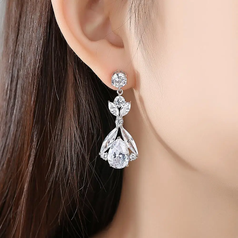 LUOTEEMI Luxury Cubic Zirconia Chanderlier Earring Waterdrop Dangle Drop Pendant Fashion Jewelry for Bridal Girls Chic Accessory