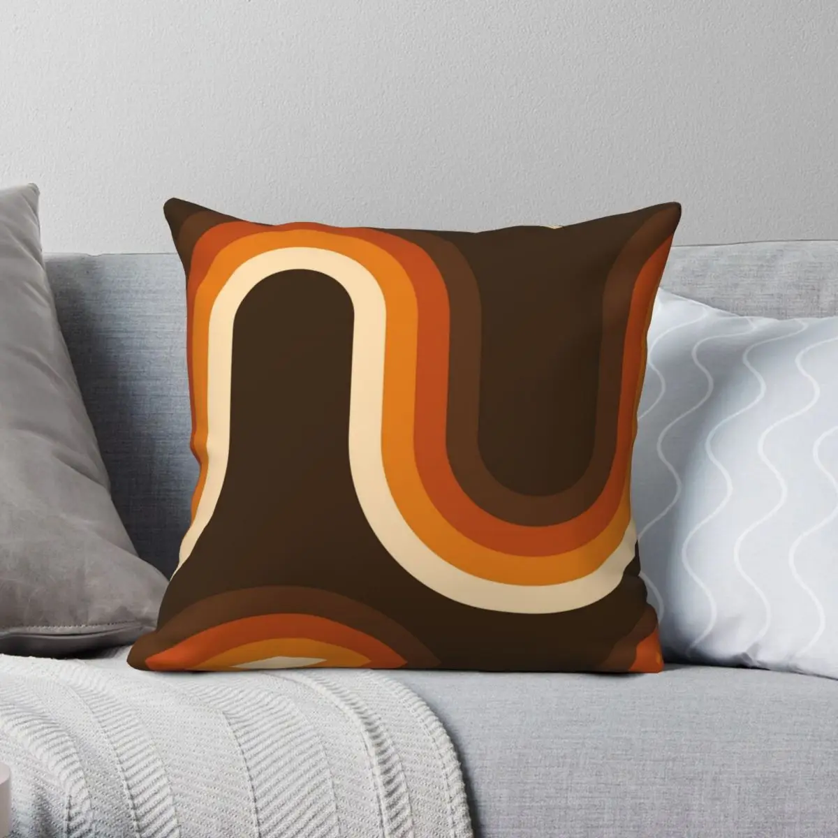 70s Orange And Brown Waves Pillowcase Polyester Linen Velvet Printed Zip Decor Home Cushion Cover 18