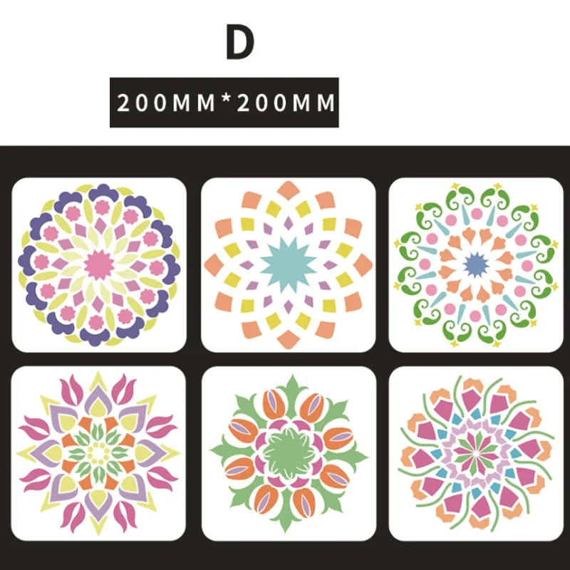 6pc 20*20cm Mandala Flower Stencil DIY Walls Layering Painting Template Decor Scrapbook Diary Stamp Coloring Embossing Reusable