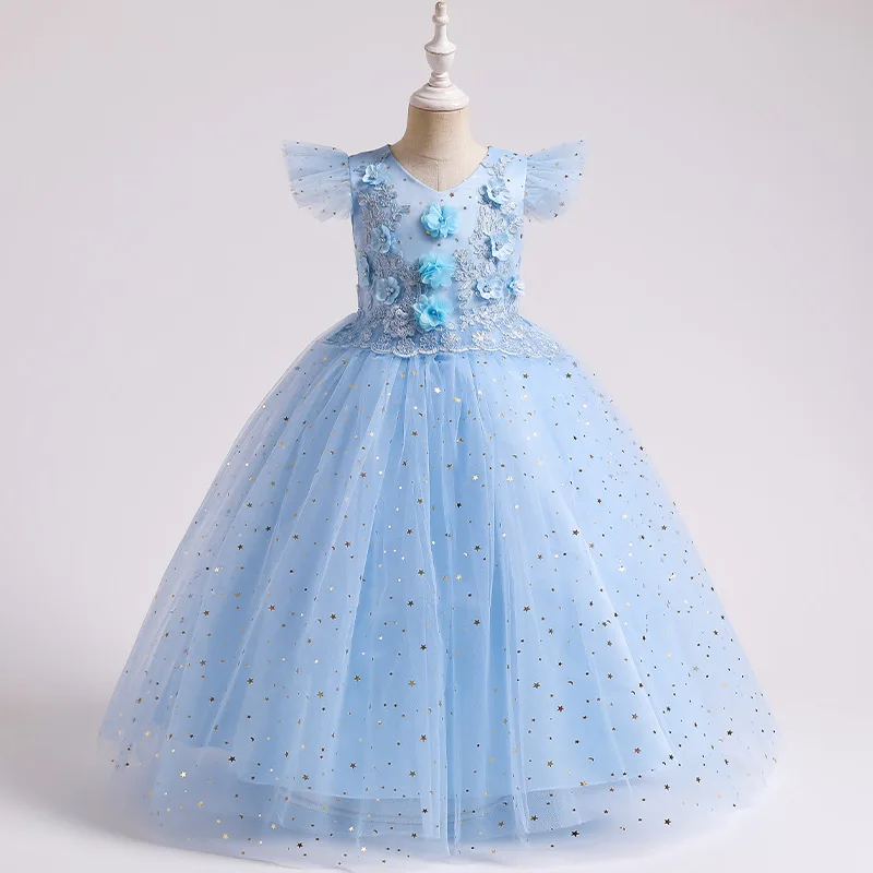 Lantejoulas lindo vestido floral de princesa para meninas, vestido de verão tutu para casamento e aniversário, vestido de menina, fantasia de ano novo para crianças