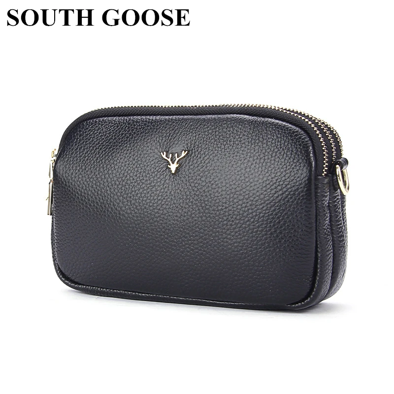 Genuine Leather Crossbody Bag Women Stylish Three-Layer Zipper Handbag Girl Ladies Solid Small Shoulder Messenger Bags Clutch