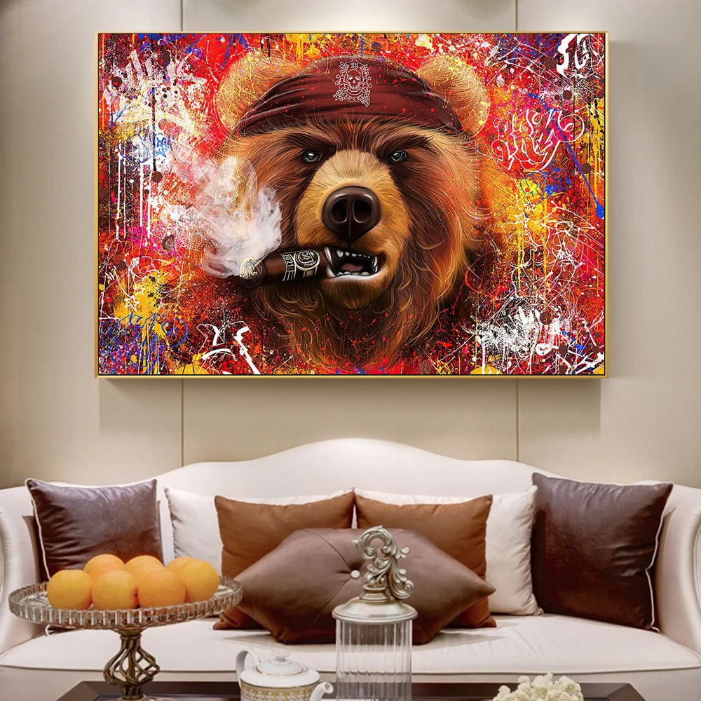 Abstract Graffiti Animals Smoking Cigar Bear Boss Wall Paintings Prints Mafia Canvas Art Posters For Living Room Home Decor