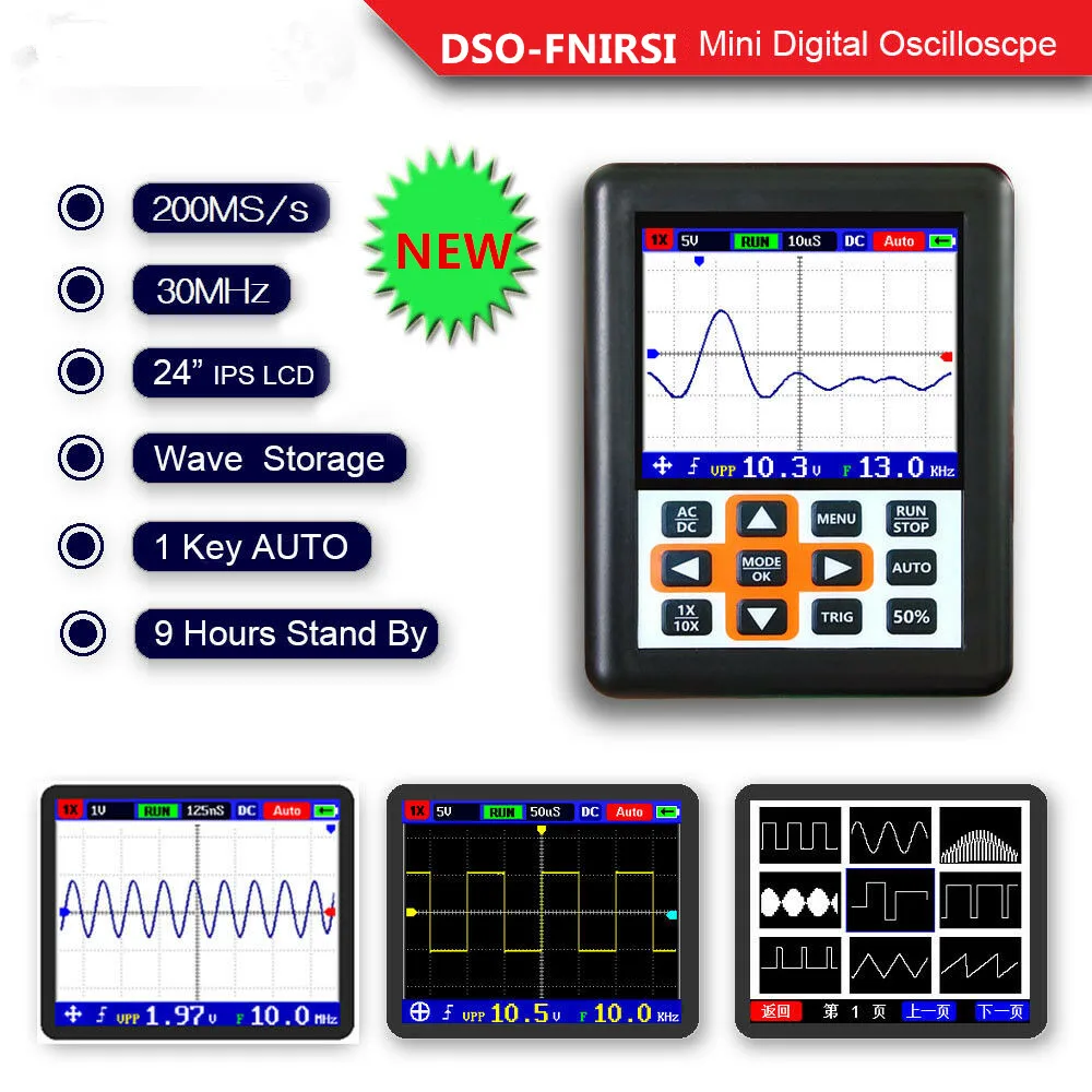 

DSO-FNIRSI 30MHz 200MSa/s Mini Portable Pocket-Sized Handheld IPS LCD Digital Oscilloscope