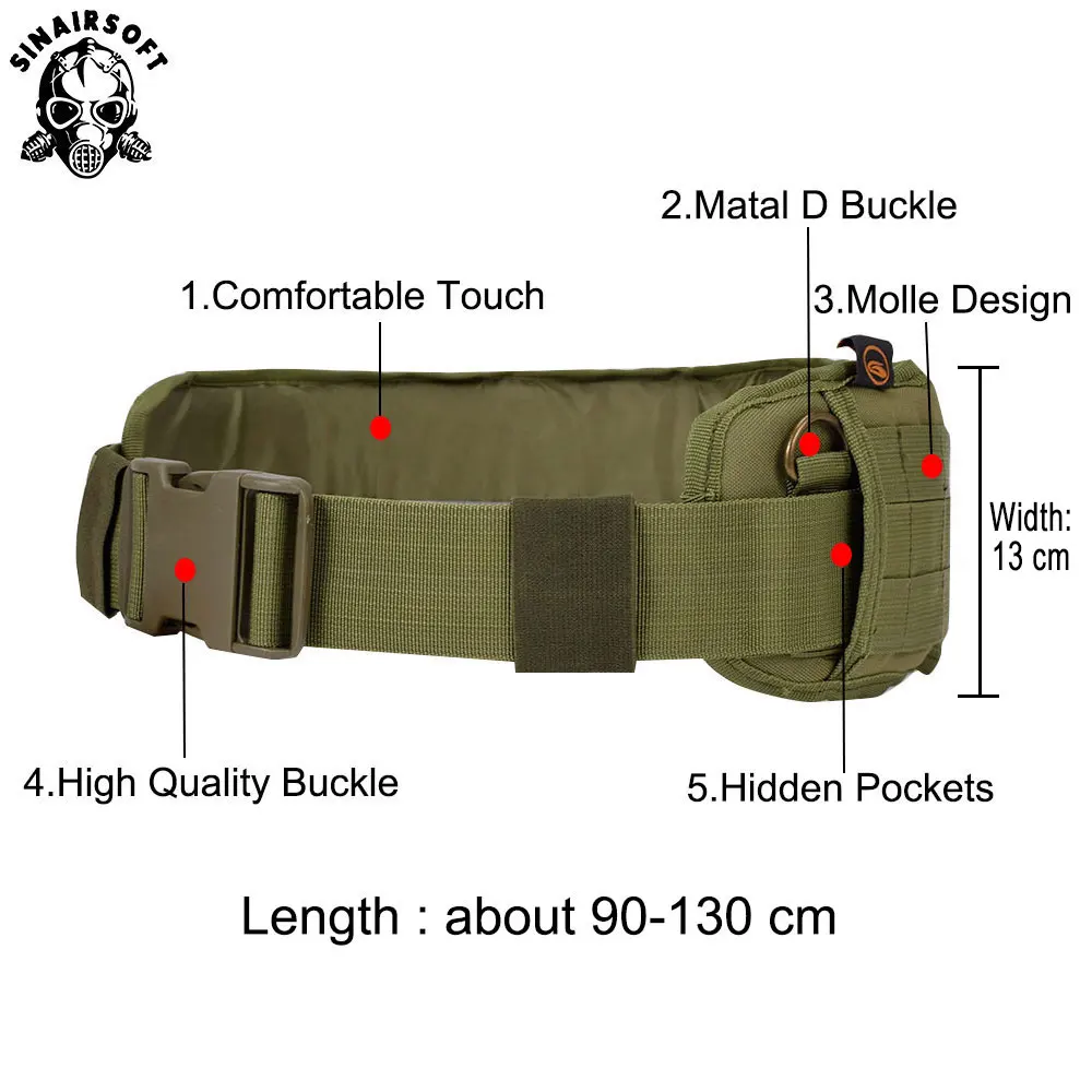 Molle Waist Belt Men Tactical Outer Waist Belt Padded CS Multi-Use Equipment Wide Belts Hunting Apparel Accessories