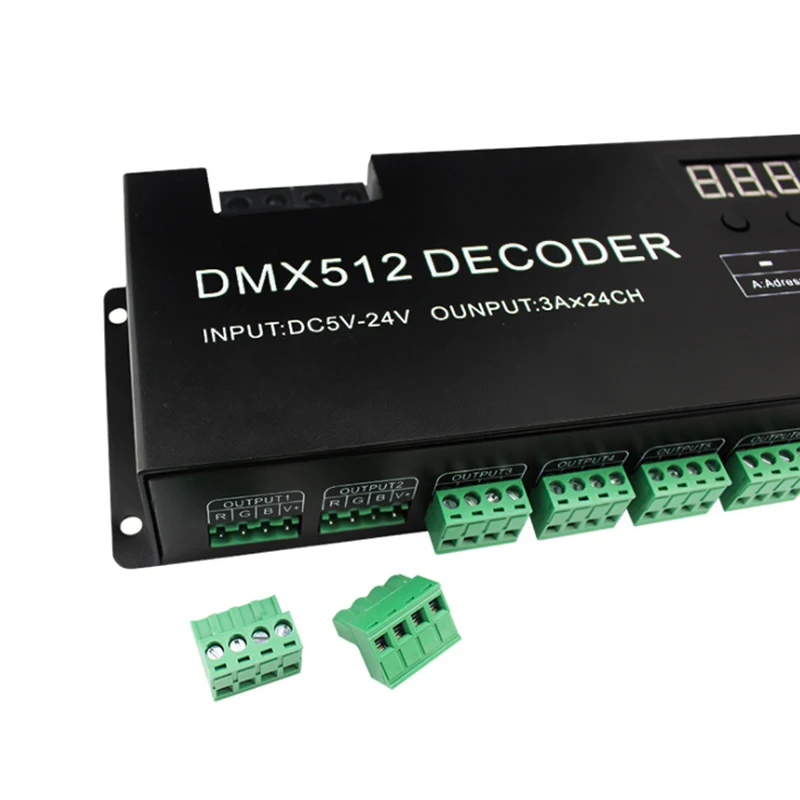 Imagem -05 - Rgb Led Strip Decoder Dmx Escravo Dimmer Entrada Pwm Dc524v Controlador de Luz de Tira Novo 24 Canais 3ax24ch 72a Xlr Rj45