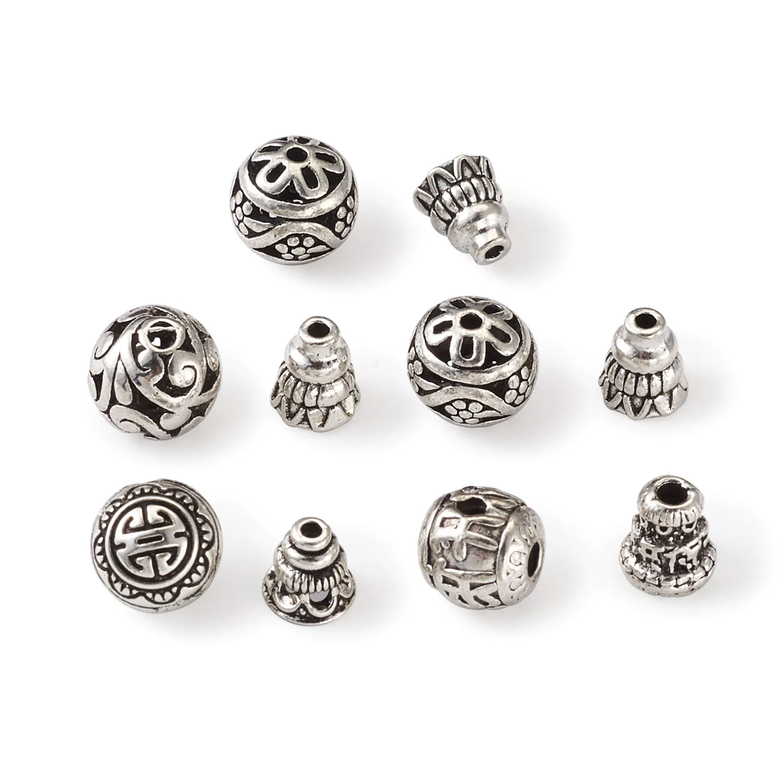 20set/box Antique Tibetan Style Alloy Guru Bead Sets T-Drilled 3-Hole Round  Beads For Jewelry Making DIY Bracelet Crafts Decor