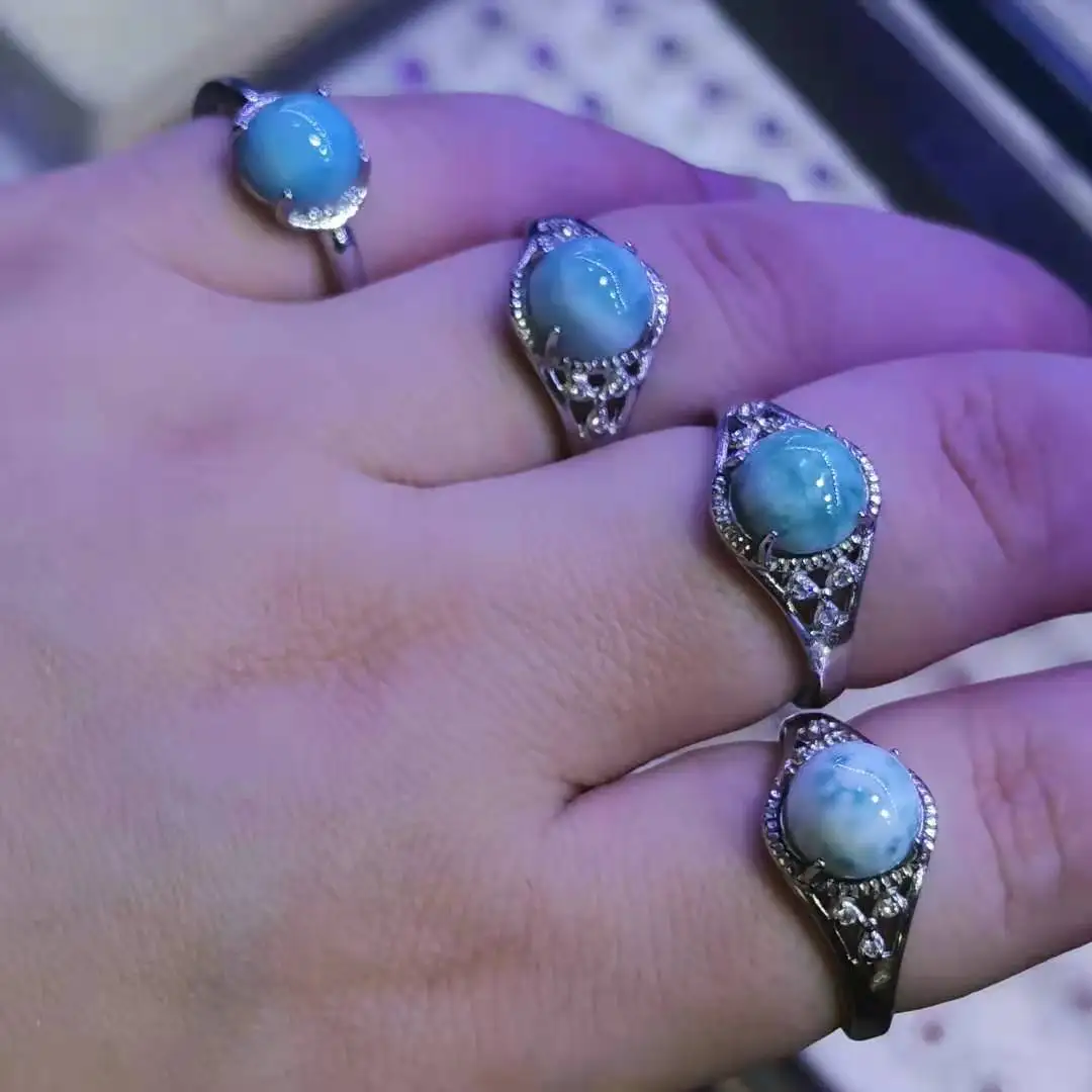 Natural Larimar Stone Ring Blue Woman Jewelry Fashion Anillos Mujer Ringen Bijoux Femme  Attracts Eyes  Aliança De Namoro