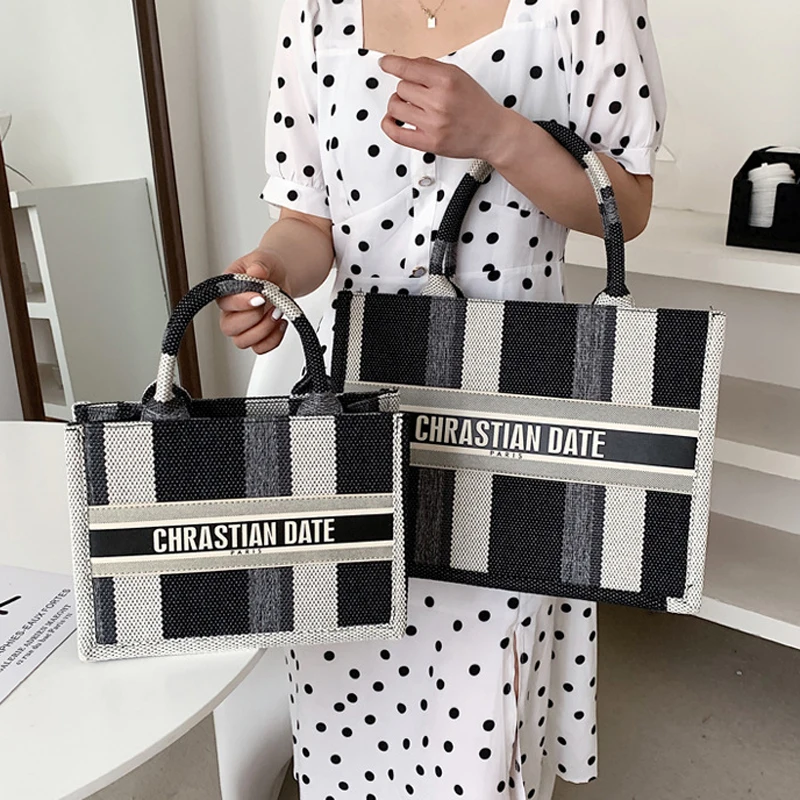 Women Plaid Canvas Tote Bags Ladies Shopping Large Capacity Tote Bags PU Luxury Design Shoulder packet Fashion Shoulder package