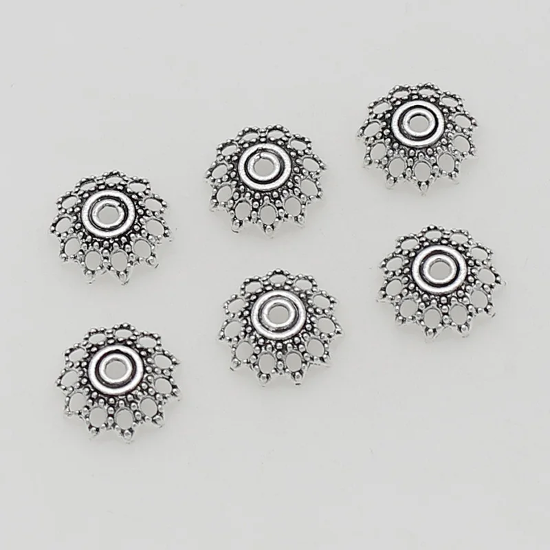 100pcs/lot Retro Craftwork Handmade Antique Silver Bead Caps 11mm Zinc Alloy Flower End Cap Recpetacle DIY Jewelry Accessories