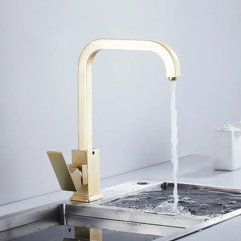 Kitchen Sink Faucet,Hot and Cold Mixer,Rotating Single Handle, Deck Mounted Taps,Brass Brushed Gold,Gun Grey, New Arrivals Crane