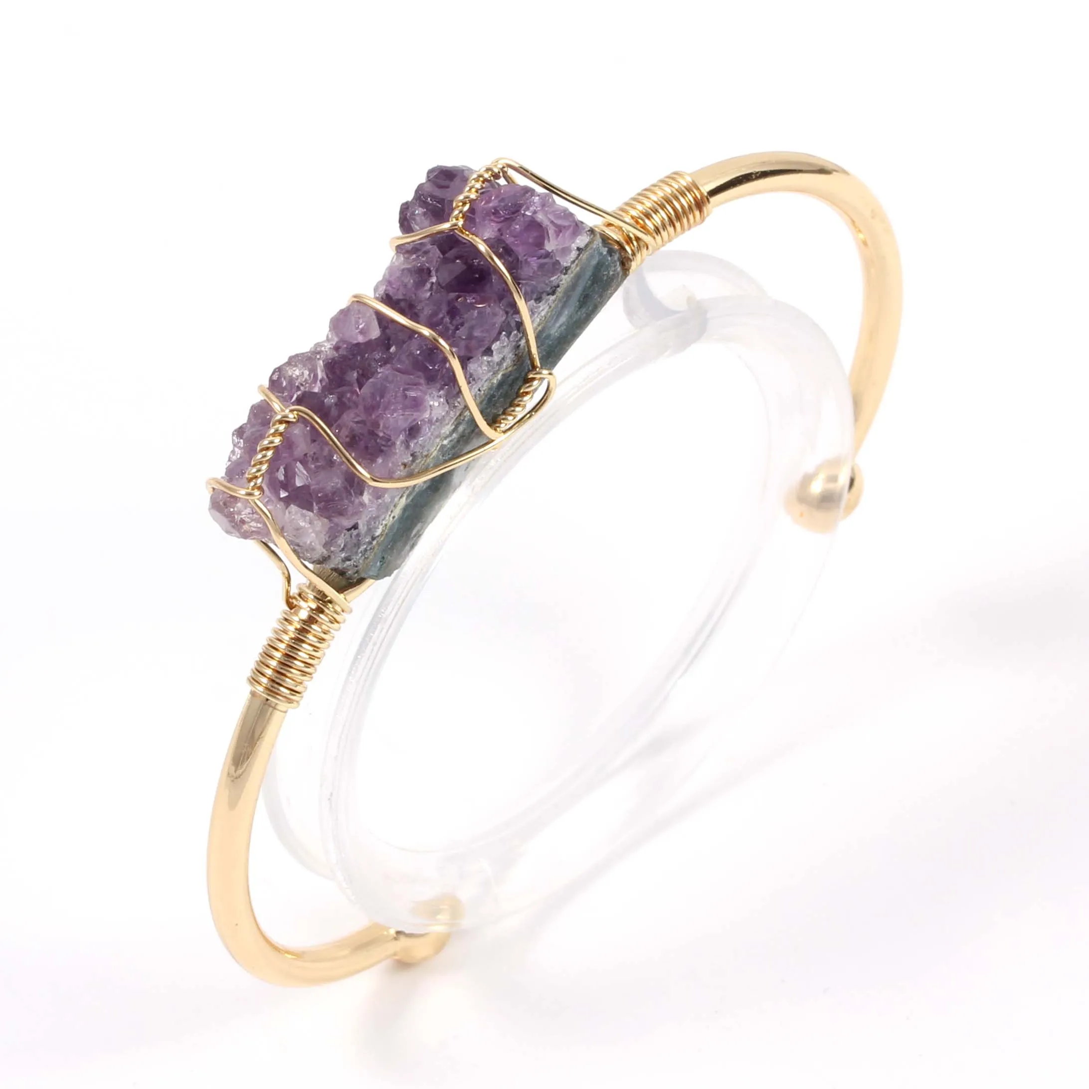 100-Unique 1 Pcs Light Yellow Gold Color Irregular Shape Amethysts Cluster Bangle Ethnic Style Jewelry