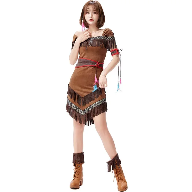 Women Halloween Indians Costume Female Hunter Primitive Cosplay Carnival Purim Parade Stage Show Nightclub Role Play Party Dress