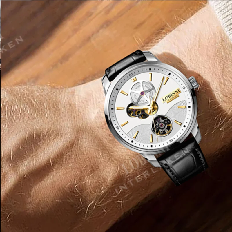 LOBINNI Элитный бренд Мужские автоматические механические часы с сапфировым стеклом Водонепроницаемые часы 50 м с турбийоном Reloj hombres