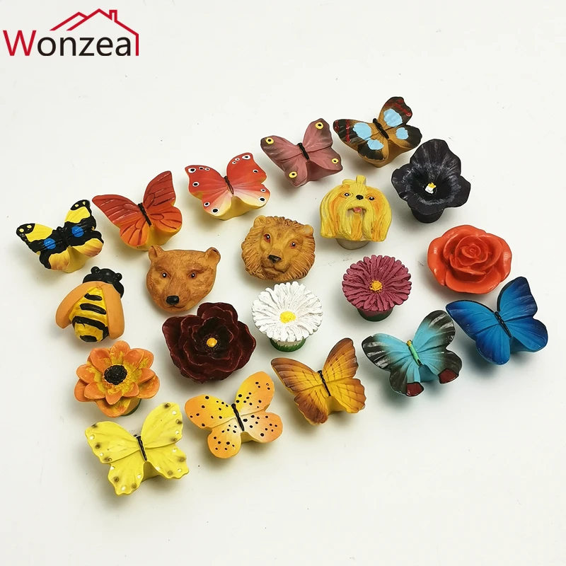 Butterfly Resin Furniture Single knob Colorful Cute Lovely Cabinet Pull For Children Bedroom Kids Closet Drawer Door Handle