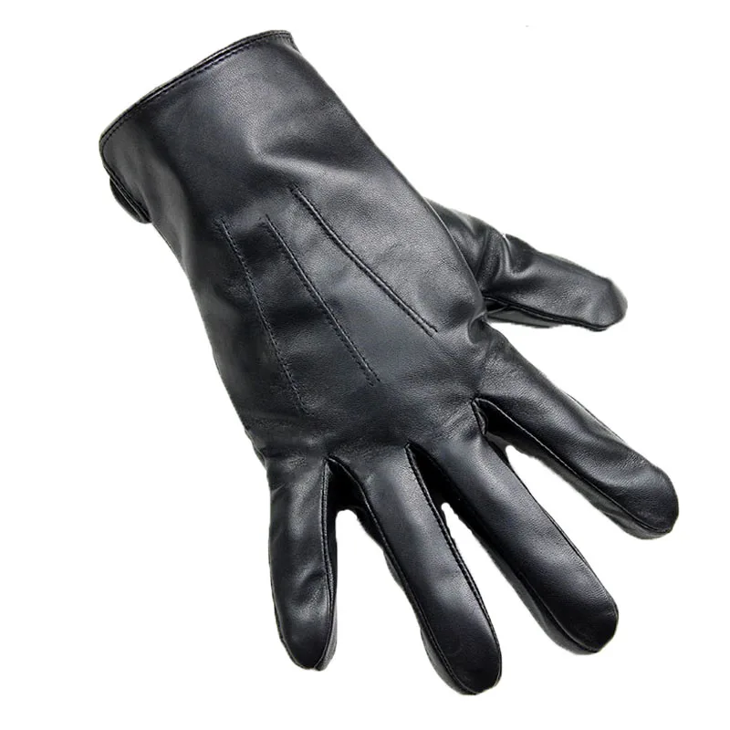 Winter Warm Sheepskin Leather Gloves Men\'s Plus Velvet Thickening Outdoor Windproof Motorcycle Riding Black Finger Gloves