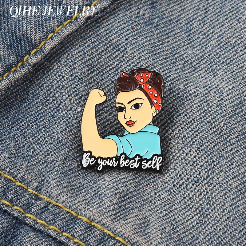 Be Your Best Self Brosche Emaille Pins Cartoon Boy Brave Encourage Zitat Abzeichen Brosche Rucksack Hut Revers Kleidung Schmuck Geschenk