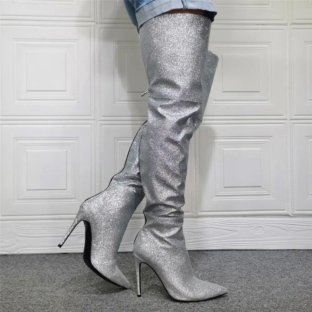 Fashion Woman High Heels Long Boots Over The Knee Boots Sliver Heel Sexy Zipper Ladies Thigh High Boots Autumn Shoes Real Photo