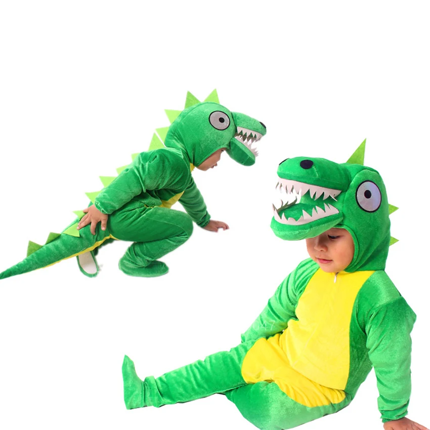 Baby Dinosaur Kigurumis Green Animal Cartoon Cosplay Costume Infant Bodysuit Boy Girl Kids Pink Flannel Comfortable Fancy Stage