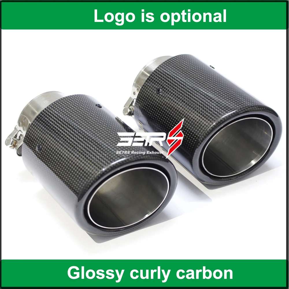 1PC Car styling Glossy Curly Universal Exhaust Pipe Various Sizes Carbon Fiber Car Exhaust Muffler tip WIth A Logo