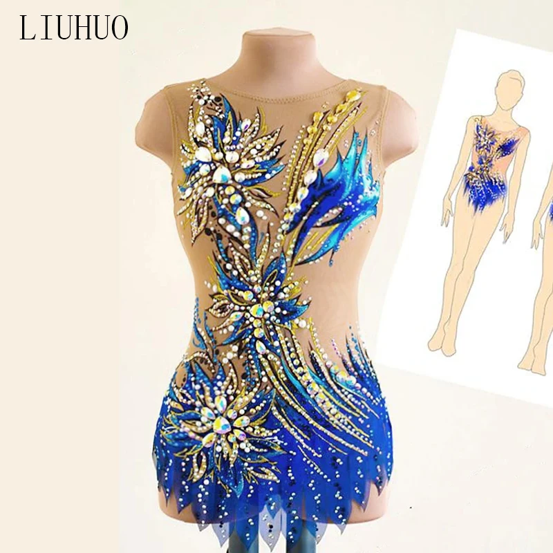 LIUHUO Women rhythmic gymnastics leotards girls performance suit Artistic gymnastics Ice Skating dress Ballet Dance sleeveless