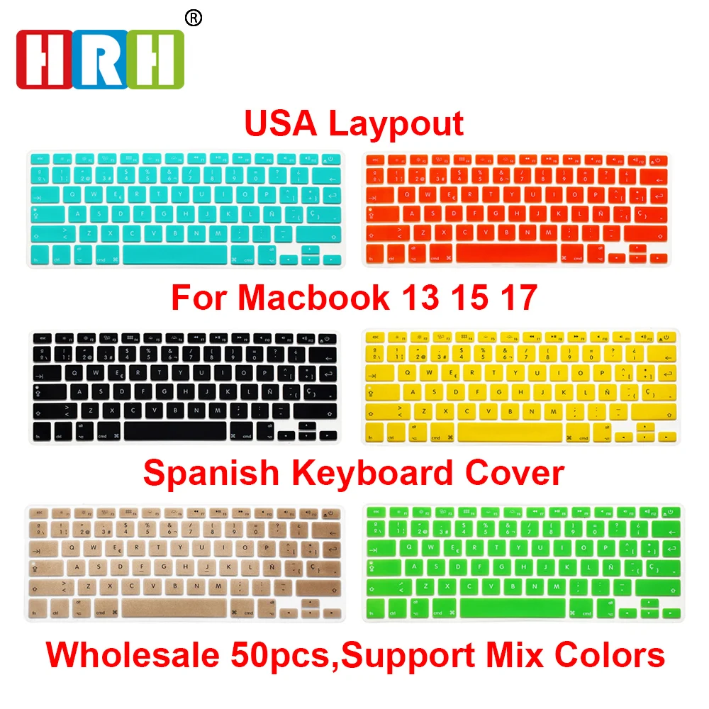 

HRH 50X Spanish Slim Silicone Keyboard Cover Skin Cover Protective Film Protector For MacBook Pro Air Retina 13 15 17 US Version